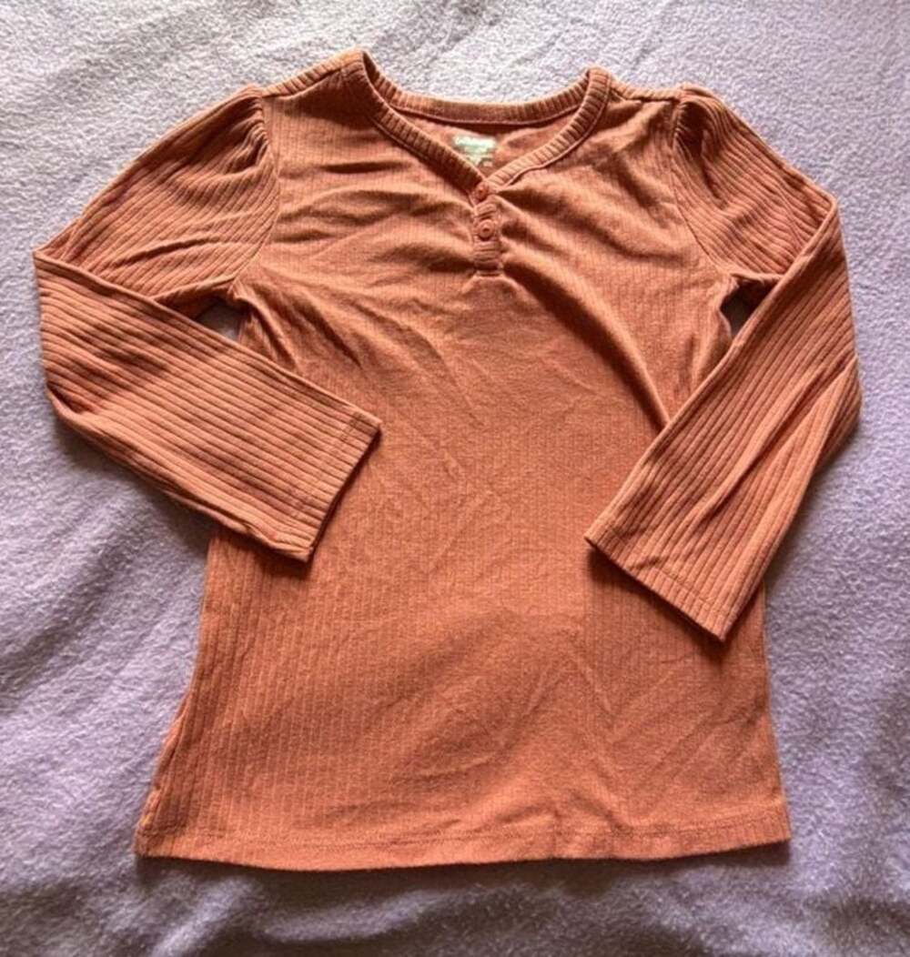 Garanimals Girls Long Sleeve Ribbed Henley Shirt, Rust Orange, Size 5T
